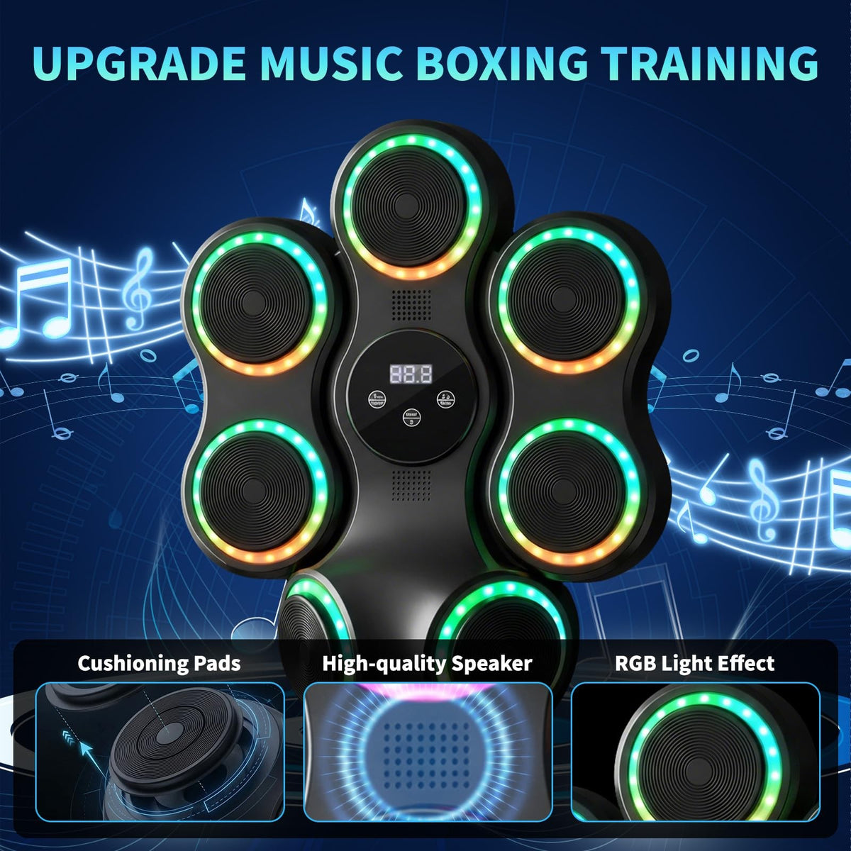 Adult Music Boxing Machine with Gloves, 11 Modes, Bluetooth & Impact Pads