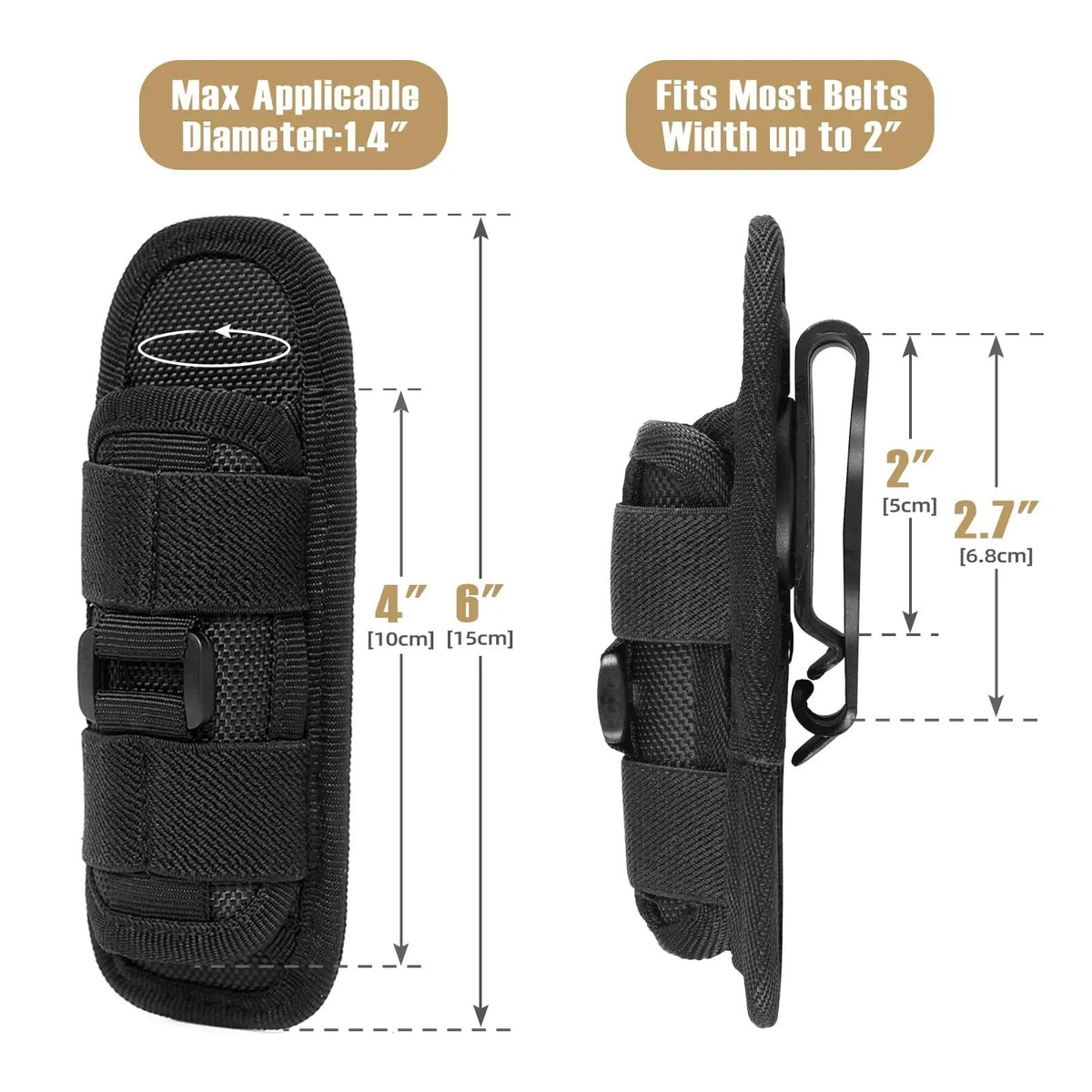 Rotatable Tactical Flashlight Holster with Belt Clip - Heavy Duty Nylon, Fits 18-35mm