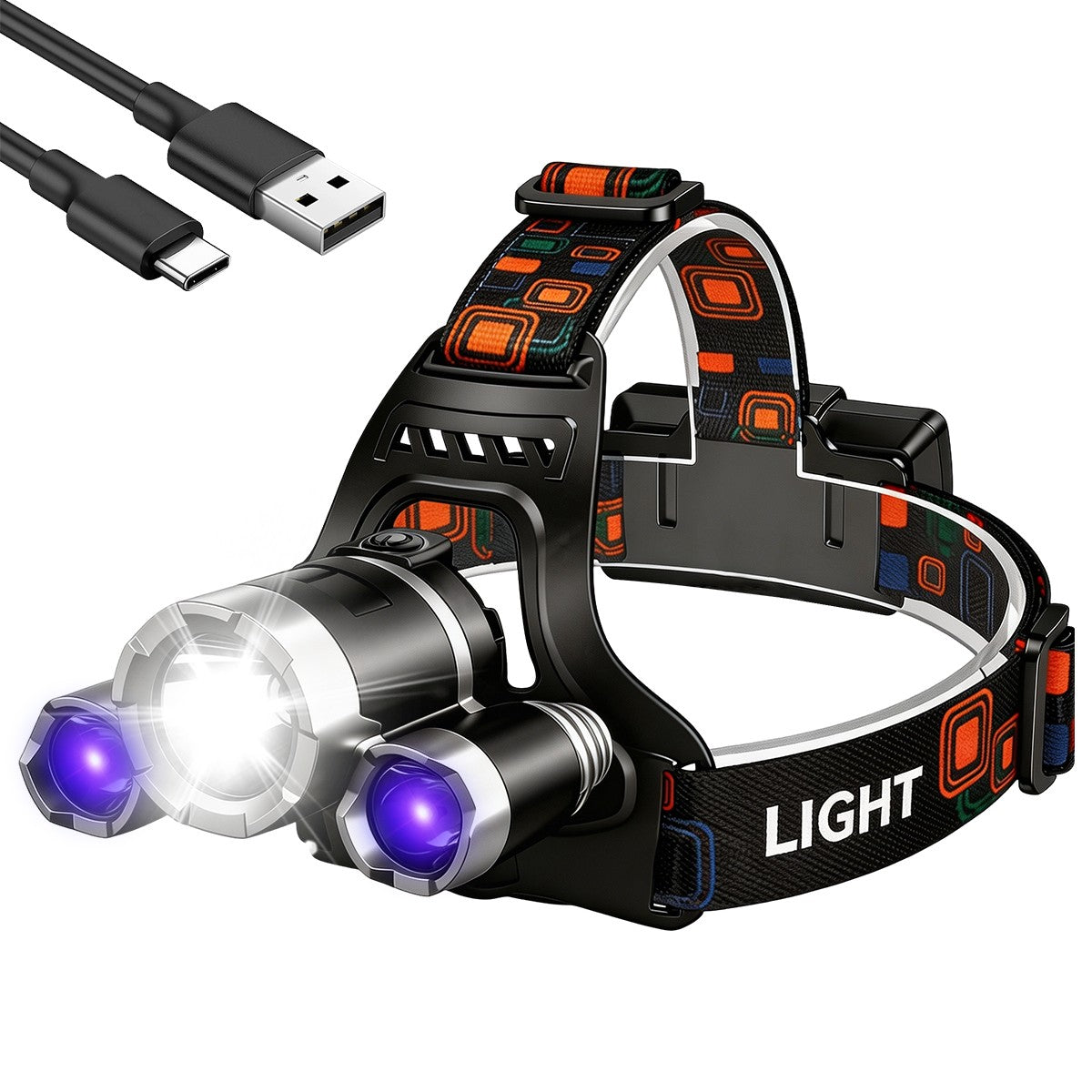 UV 395nm Rechargeable Headlamp with 4 Modes for Stain Detection & Night Use