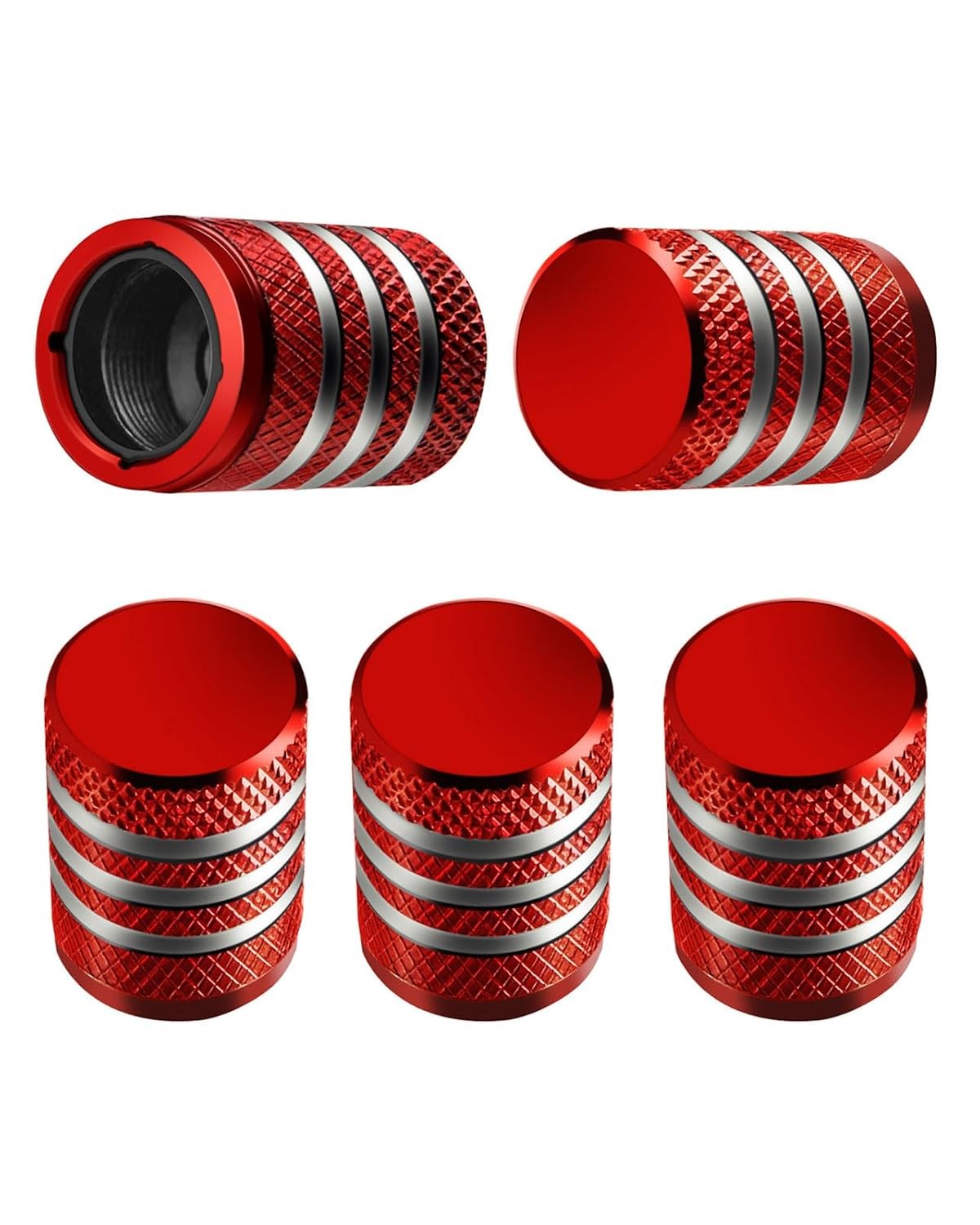 Universal Red Tire Valve Stem Caps 5 Pack - Aluminum Alloy Leak-Proof
