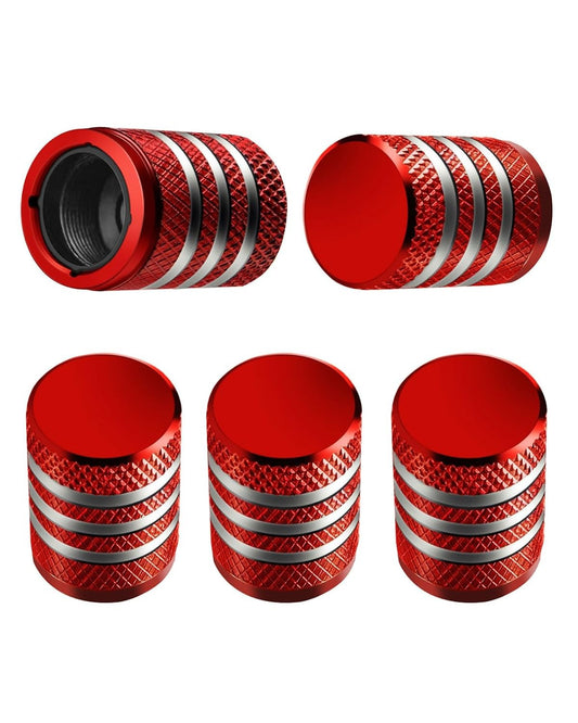 Universal Red Tire Valve Stem Caps 5 Pack - Aluminum Alloy Leak-Proof