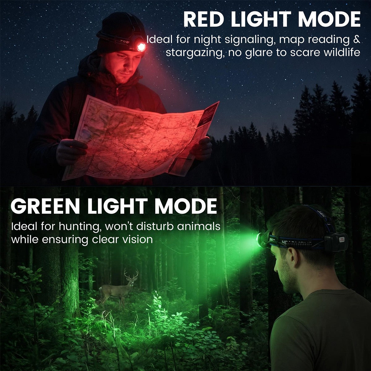 4-in-1 LED Hunting Headlamp with Red Green Blue Light Outdoor Head Torch