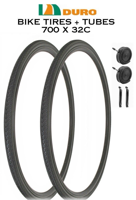 700x32C Road Bike Tires and Tubes Set - All Black Semi-Slick Arrow Thread