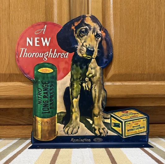 Vintage Double-Sided Metal Hunting Sign - Remington Shotgun Shells Dog Decor