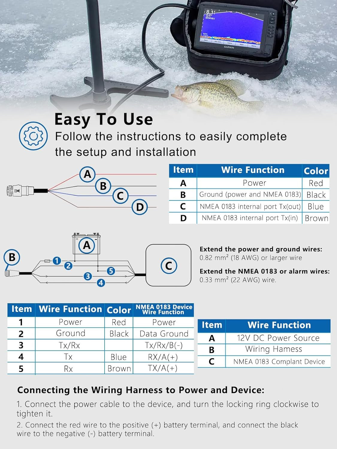 Power/Data Cable for Garmin GPSMAP EchoMAP Plus UHD Panoptix 4-Pin Replacement