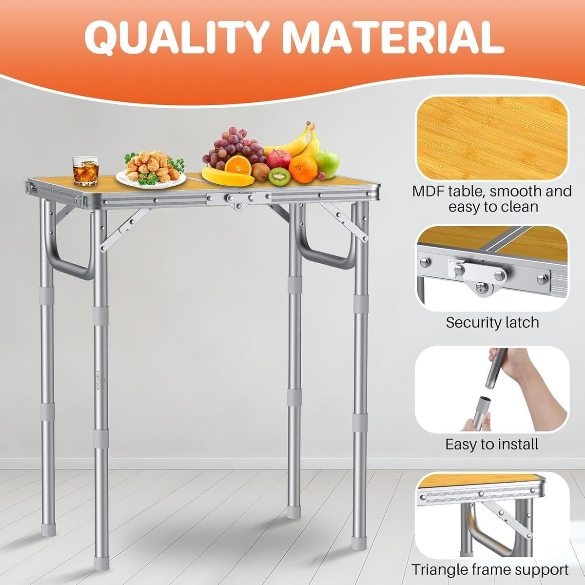 2ft Folding Camping Table with Adjustable Heights and Carry Handle