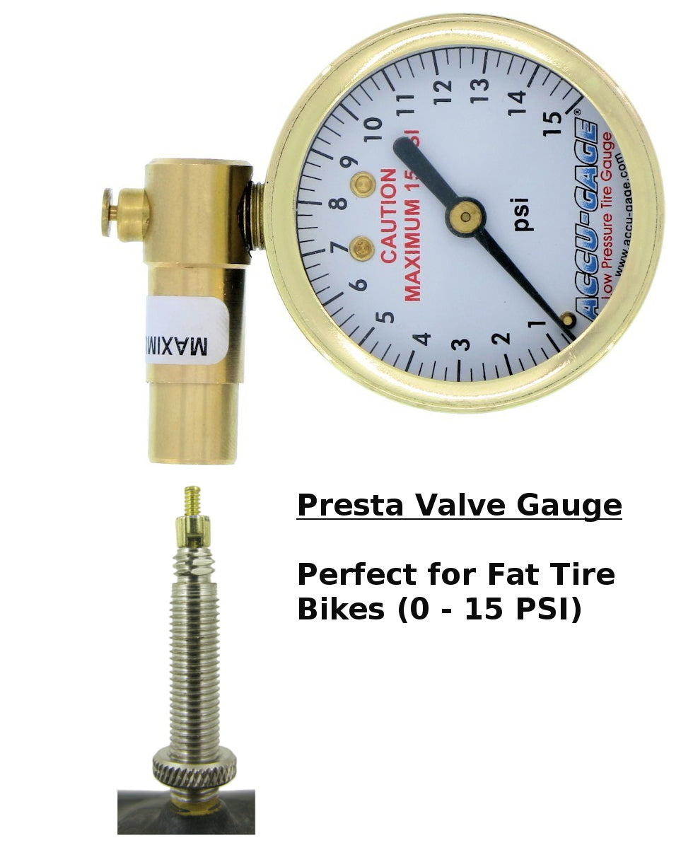 Low Pressure Bicycle Tire Gauge for Fat Bikes Presta Valve 0-15 PSI