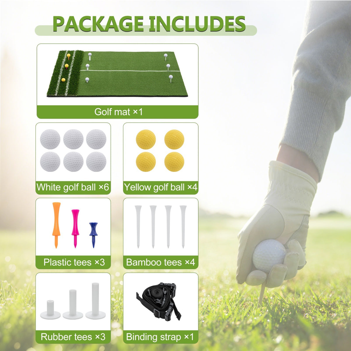 Golf Hitting Mat 5x4 Ft with Alignment Lines, Balls, Tees & Strap - Practice Turf