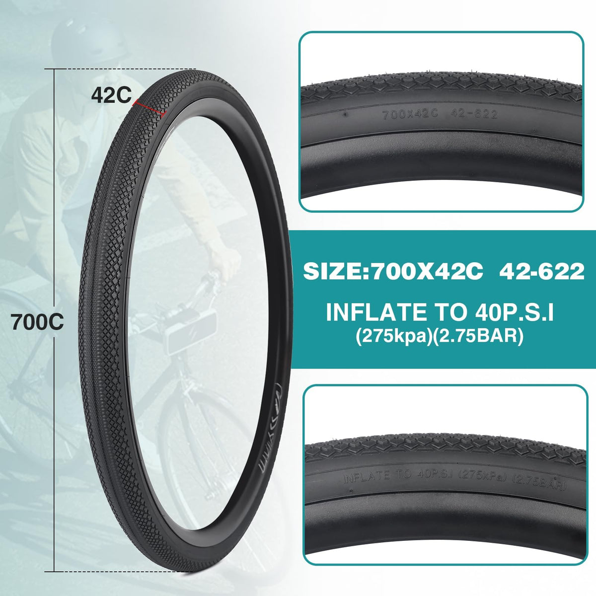 700x40/42C Gravel Bike Tires with Tubes - Foldable, Durable, for Off-Road & Road Cycling