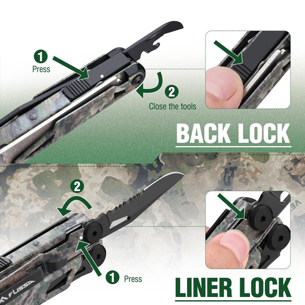 18-in-1 Camping Multitool Pliers with Fire Starter & Whistle, Camo