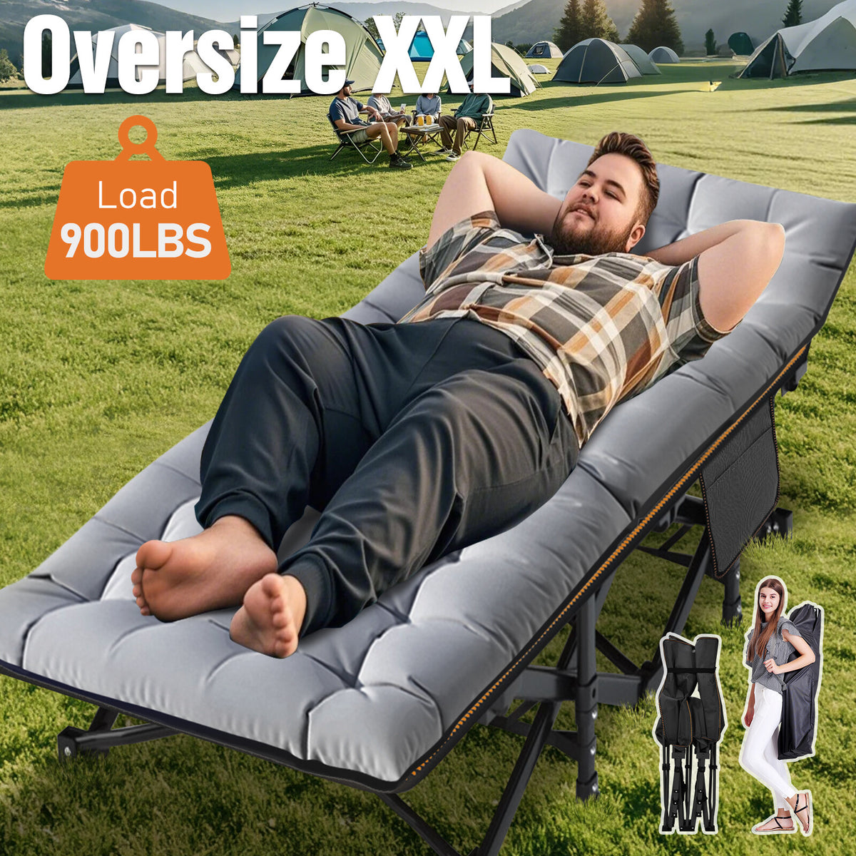 Heavy Duty Folding Camping Cot with Mattress - Portable Adult Sleep Bed