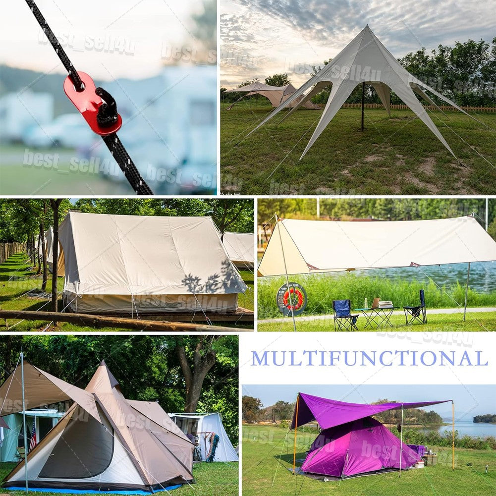 Reflective Tent Guy Lines Kit with Aluminum Tensioners and Stakes - Heavy Duty Camping Rope Set