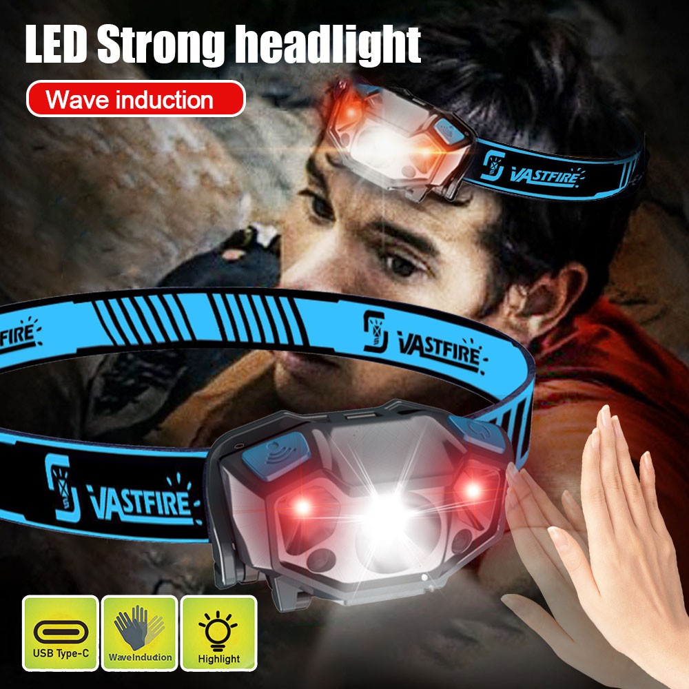 Rechargeable LED Headlamp with Motion Sensor — Ultralight Bright Head Torch for Outdoor & Work