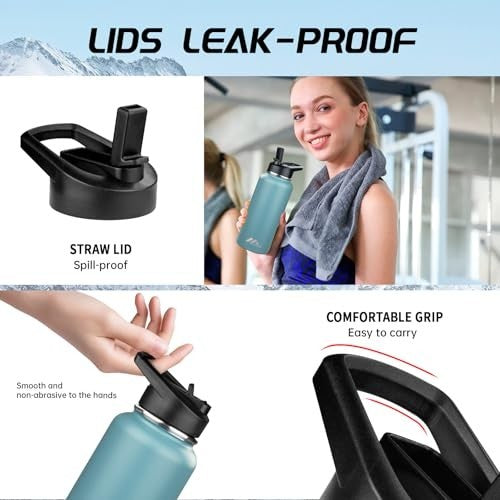 32oz Insulated Stainless Steel Water Bottle with Straw Lid - Double Walled, Leakproof, Cold & Hot Drink Travel Mug