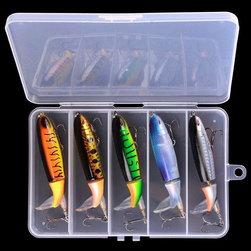 5pcs Topwater Fishing Lure Set Pencil Baits with Rotating Tails for Freshwater