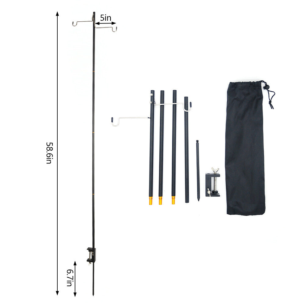 Adjustable Folding Camping Lamp Stand with Hooks for Outdoor Lighting
