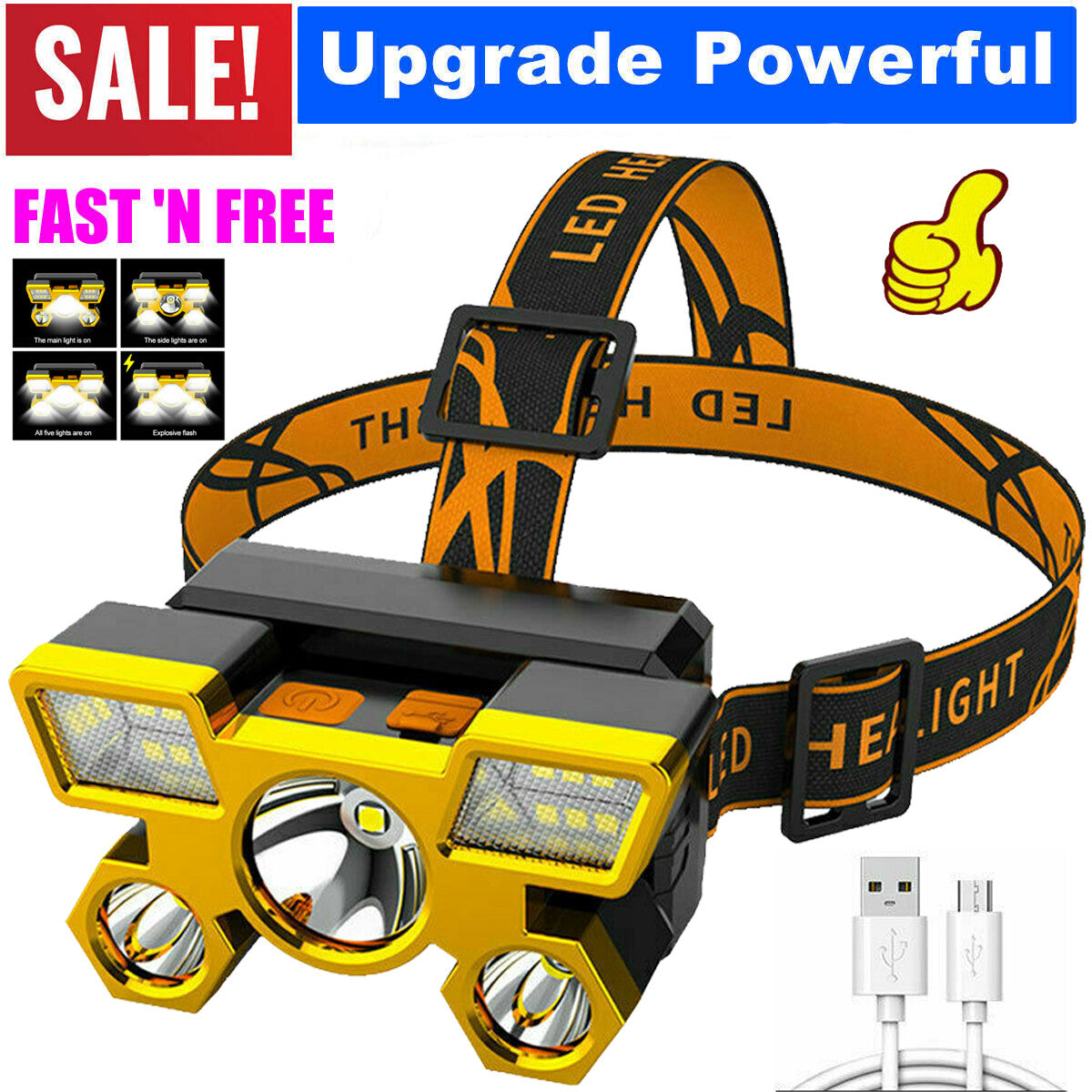 Rechargeable LED Headlamp for Camping, Fishing & Outdoor Activities