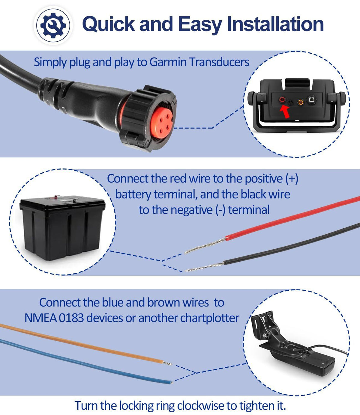 Power Data Cable for Garmin echoMAP GPSMAP Chirp Plus UHD