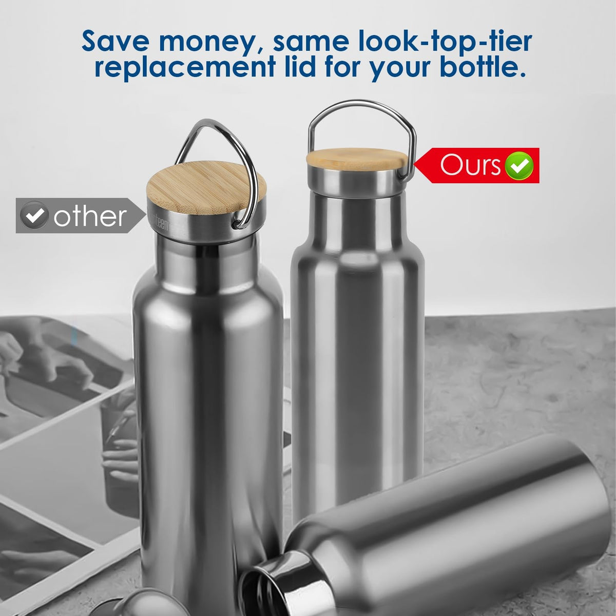 Stainless Steel and Bamboo Bottle Cap Compatible with Klean Kanteen Narrow Mouth