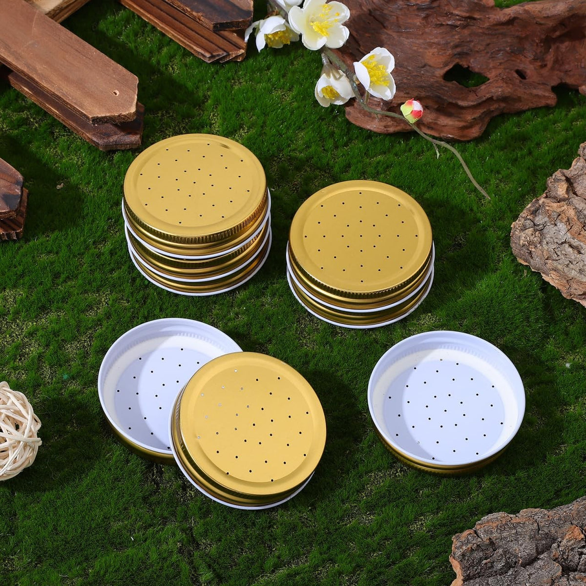 8 Pack Metal Beehive Entrance Feeder Lids for Water and Sugar Jars