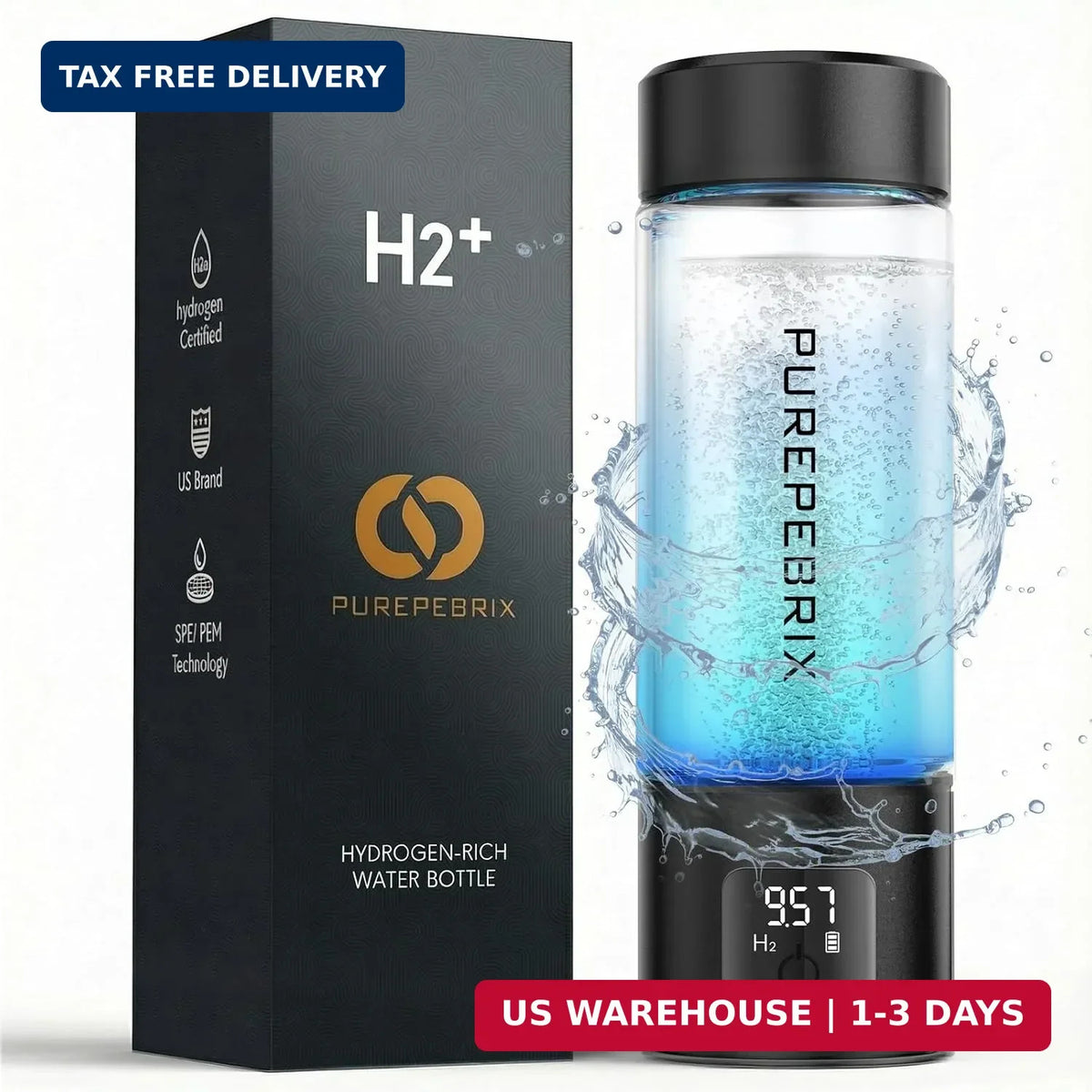 Hydrogen Water Bottle Generator with Glass, Touch Screen, Leakproof Cap - Portable 400ml