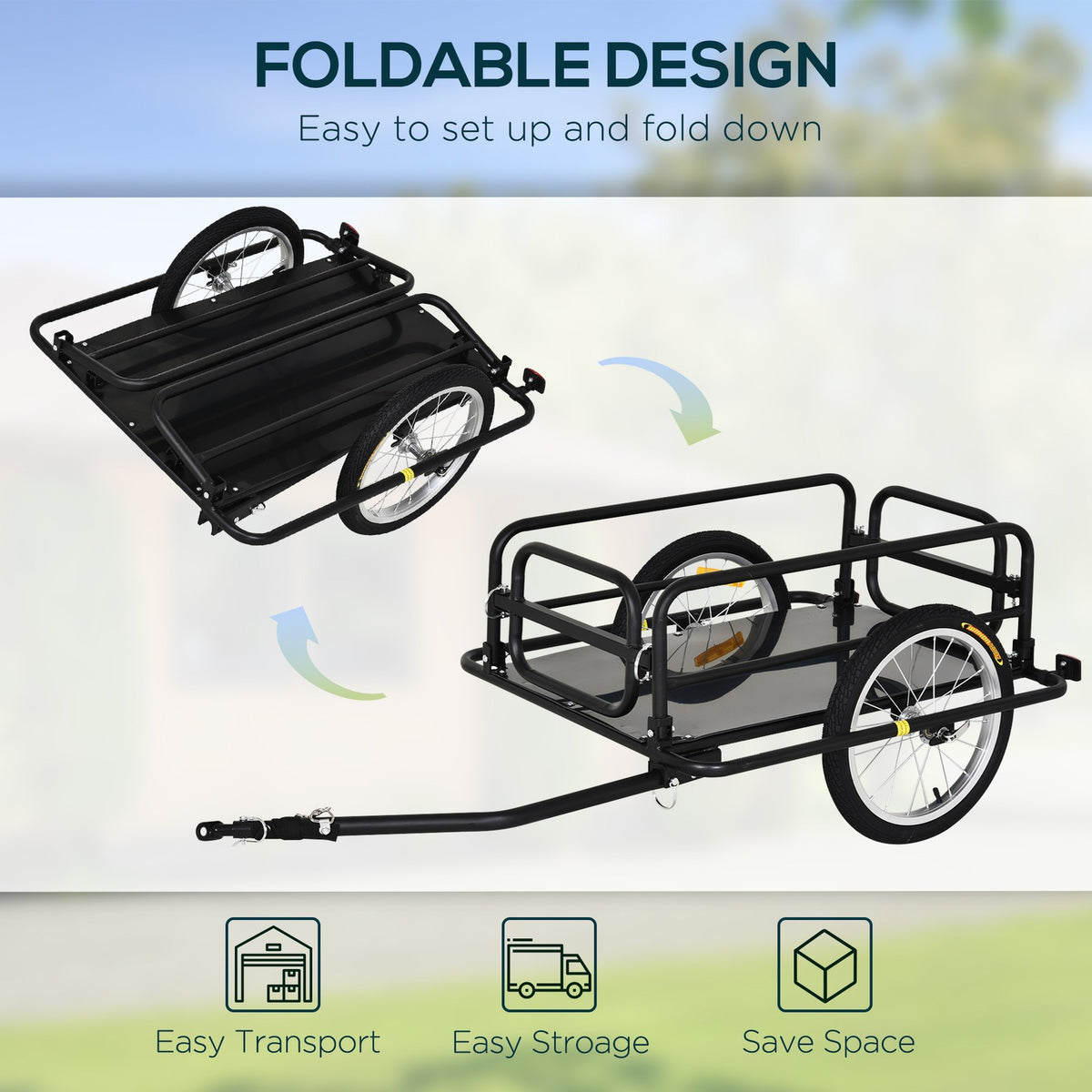 Foldable Steel Frame Bicycle Cargo Trailer 110lb Load Capacity with Reflectors
