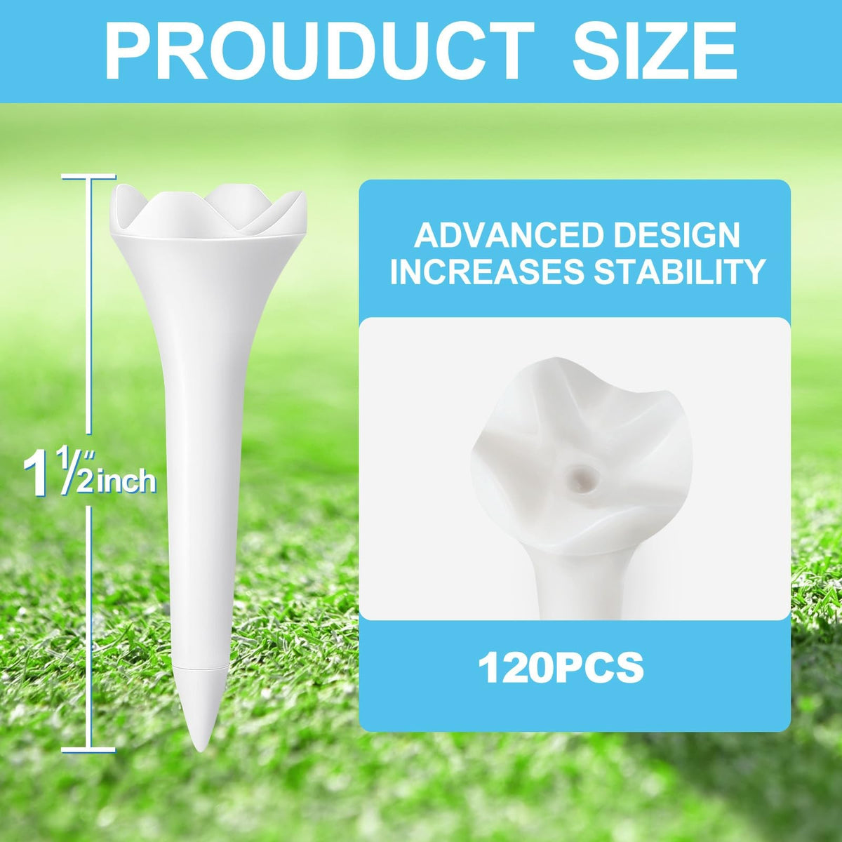 1.5 Inch Plastic Golf Tees Pack of 120 - Unbreakable, Friction-Reducing Design