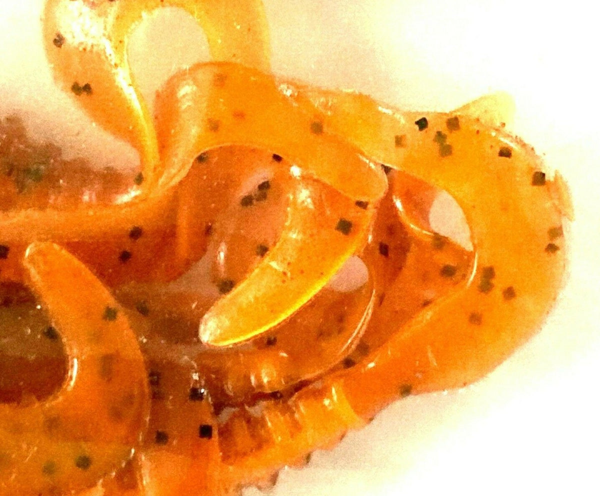 2 Pack Ribbed Curly Tail Worm Bait Set for Fishing - Brown & Orange Pepper Flake Colors