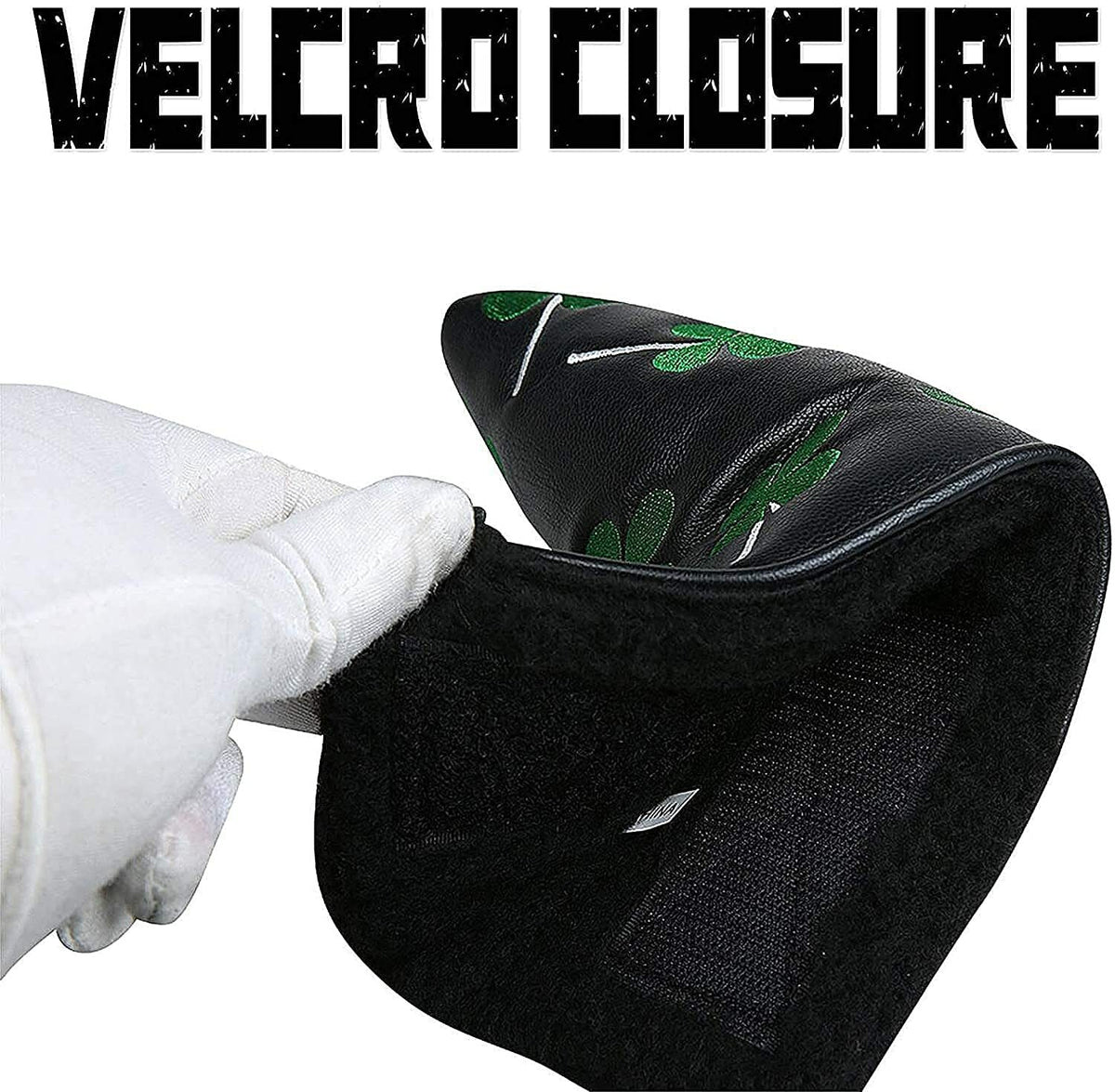 Lucky Clover Leather Putter Head Cover for Blade Golf Clubs - Black