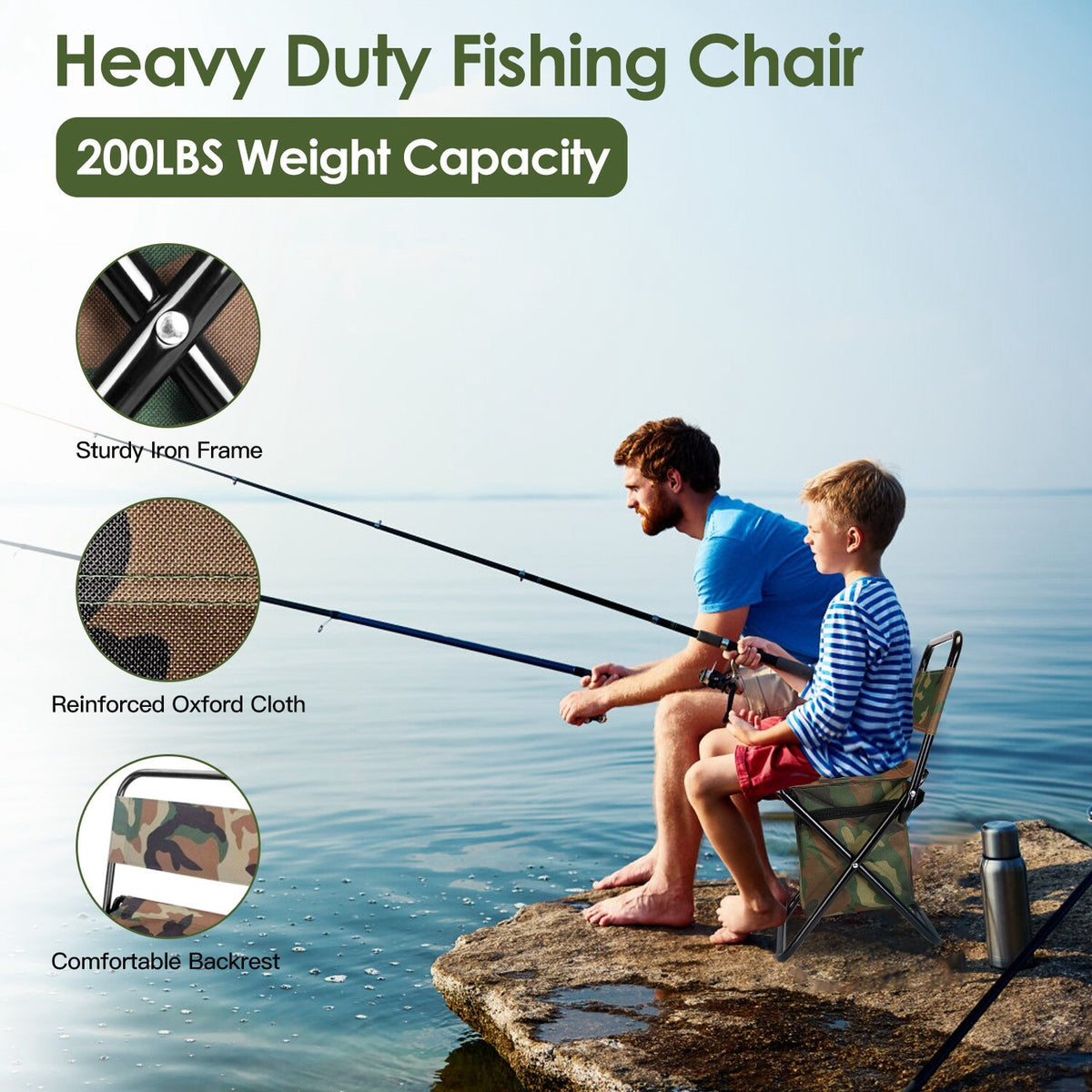 Portable Camping Chair with Cooler Bag and Backrest - Foldable Outdoor Stool