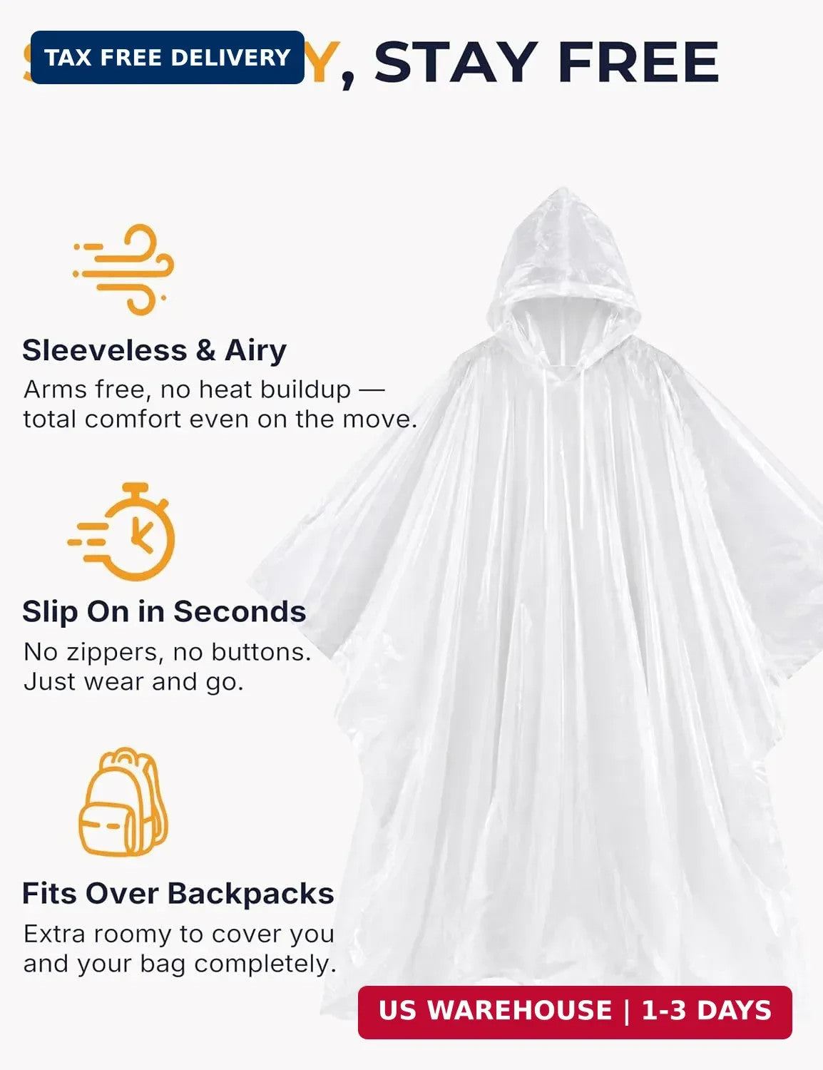Disposable Rain Ponchos for Adults, Extra Long & Thickened with Drawstring Hood (5 Pack)