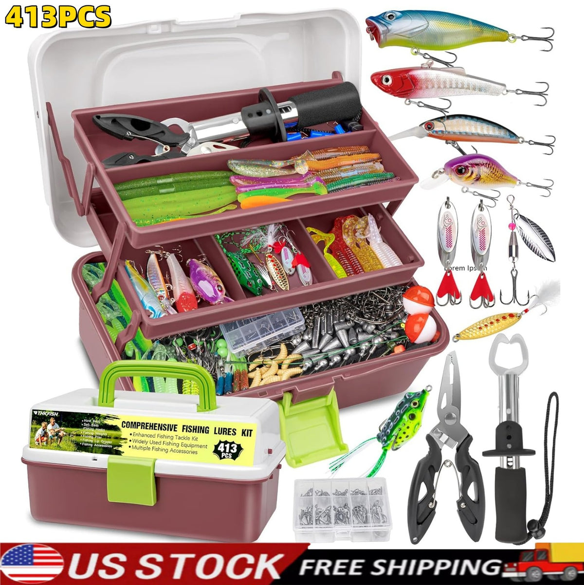Complete Fishing Tackle Box Kit with Lures and Accessories - Multiple Sizes
