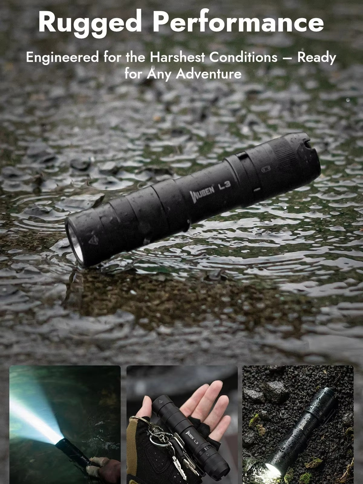High Lumens Rechargeable LED Flashlight 3000 Lumens Water-Resistant Torch