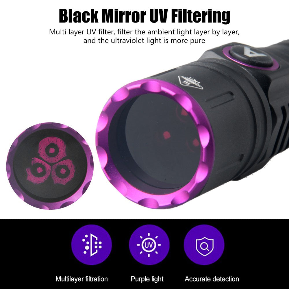 365Nm UV Black Light Flashlight 20W Rechargeable with Filter Lens