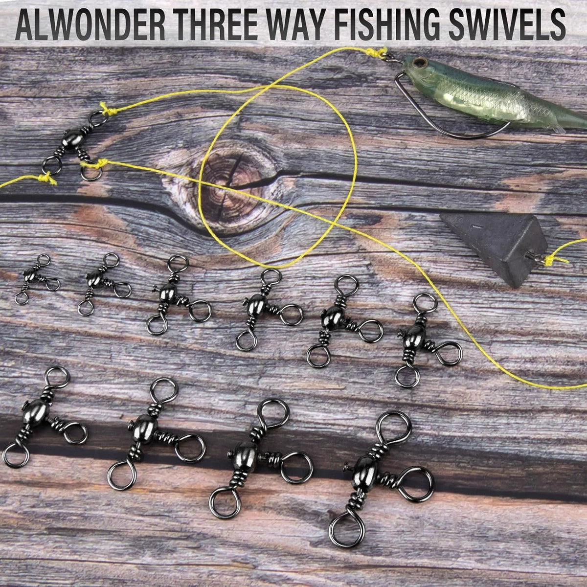 50-Pack Stainless Steel 3 Way Swivels for Fishing Tackle - Heavy Duty Saltwater & Freshwater
