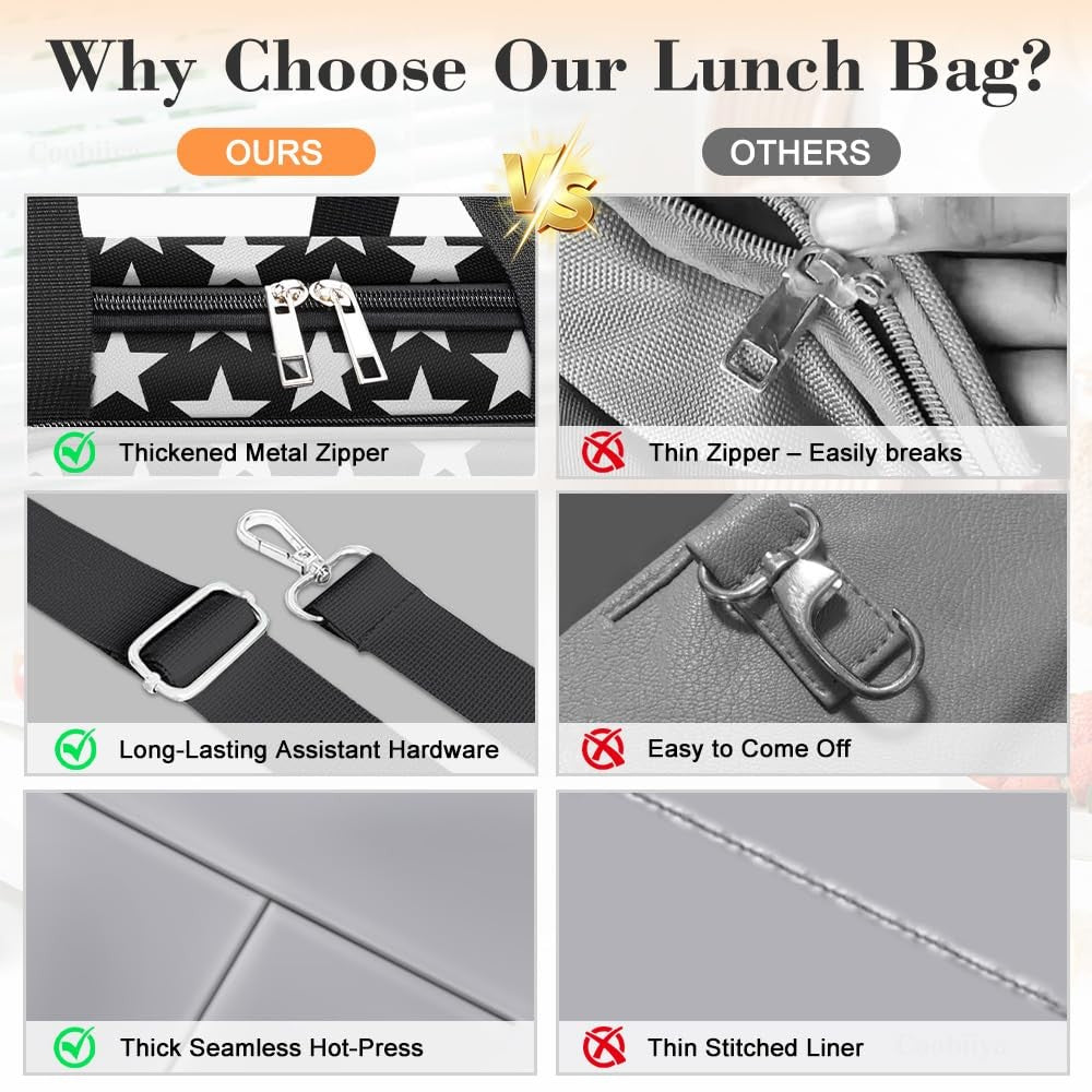 Insulated Lunch Box Cooler Bag with 4 Pockets, Leakproof, 12L Capacity