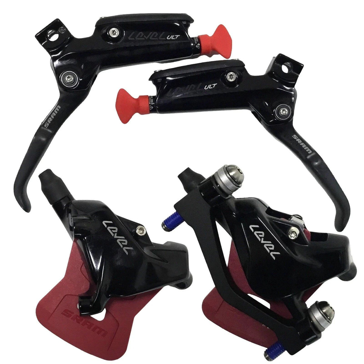 Hydraulic Disc Brake Set for Mountain Bikes - 2-Piston, Carbon Levers, DOT 5.1 Fluid
