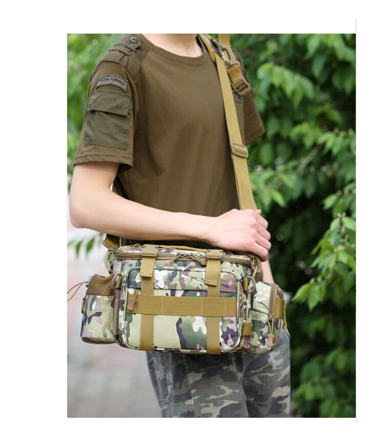 Water-Resistant Fishing Tackle Bag with Multiple Storage Pockets and Adjustable Strap