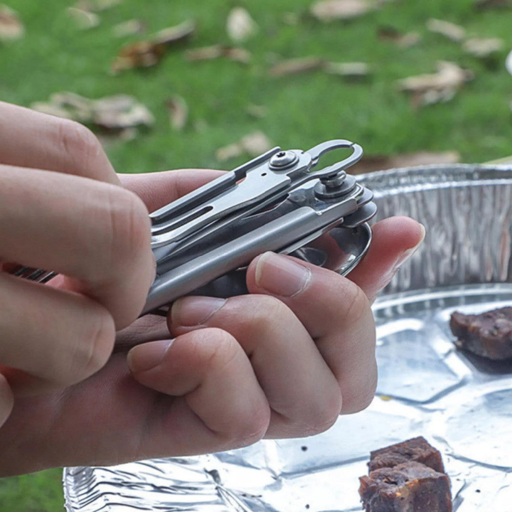 Stainless Steel Camping Utensil Set Folding Knife Fork Spoon with Pouch