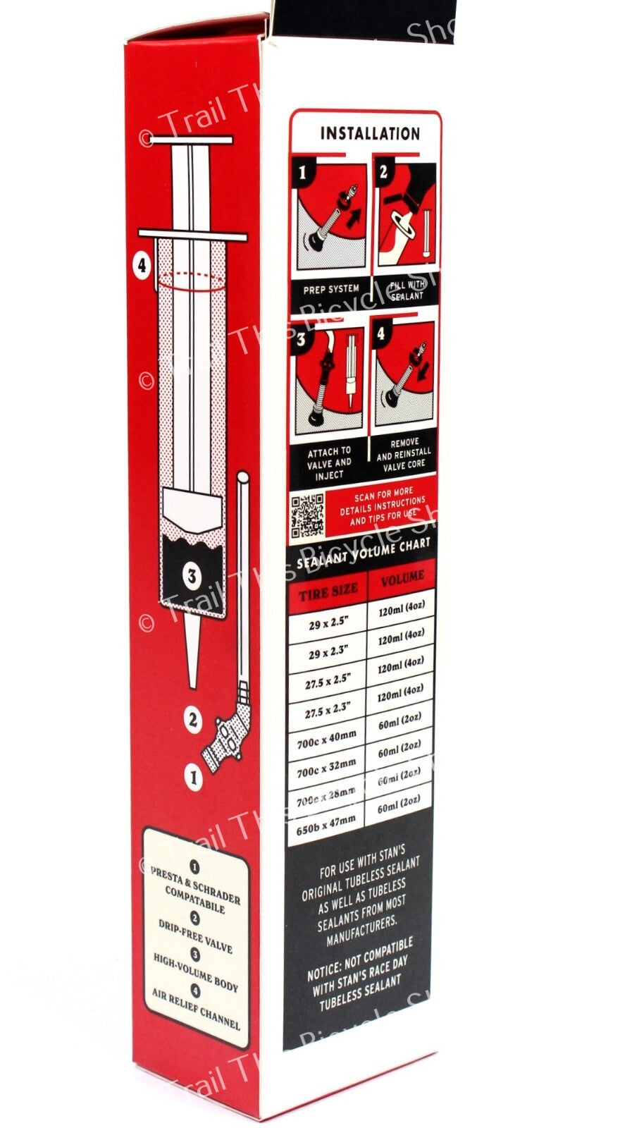 Tubeless Bike Tire Sealant Injector Syringe 5oz - Presta & Schrader Compatible