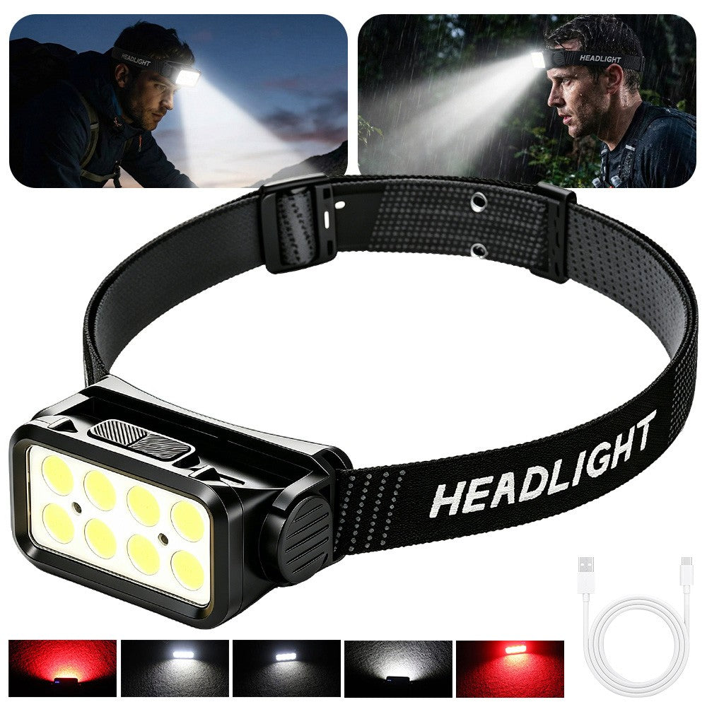 USB Rechargeable LED Headlamp with COB Light for Camping, Work, Outdoor Activities