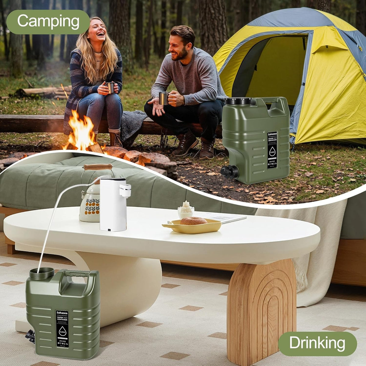 3.2-Gallon Portable Camping Water Jug with Spigot - Leak-Proof, Food Grade, Green