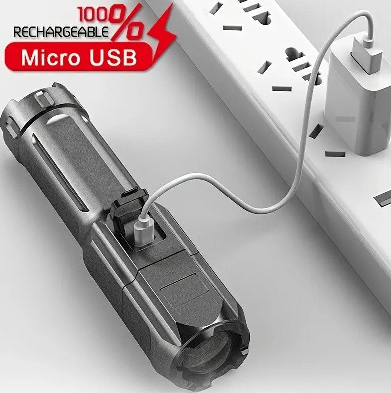Rechargeable LED Flashlight - Portable Zoomable Handheld Torch for Outdoor and Household Use