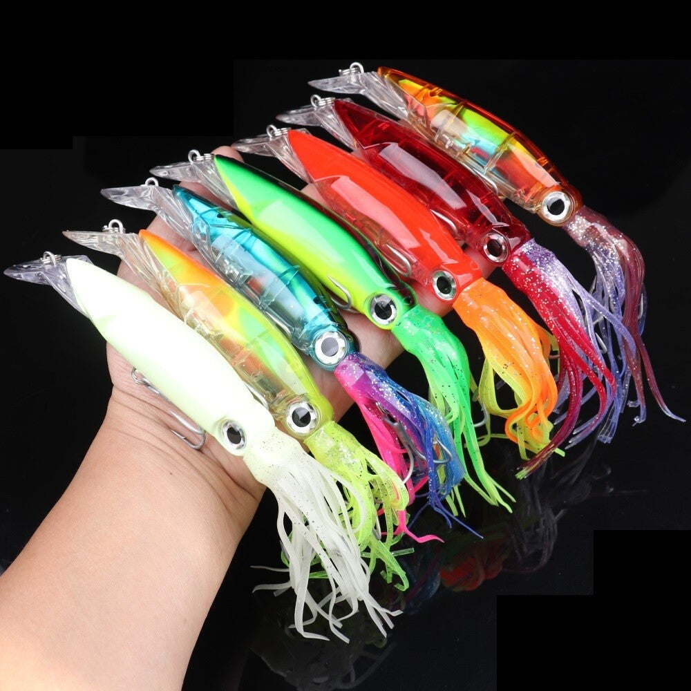7pcs Long Octopus Sea Fishing Lures Squid Bait 40g Set for Saltwater Fishing