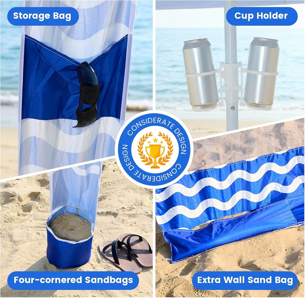 8x8 ft Sun Shade Canopy with Side Wall - UPF 50+ Beach Shelter Tent
