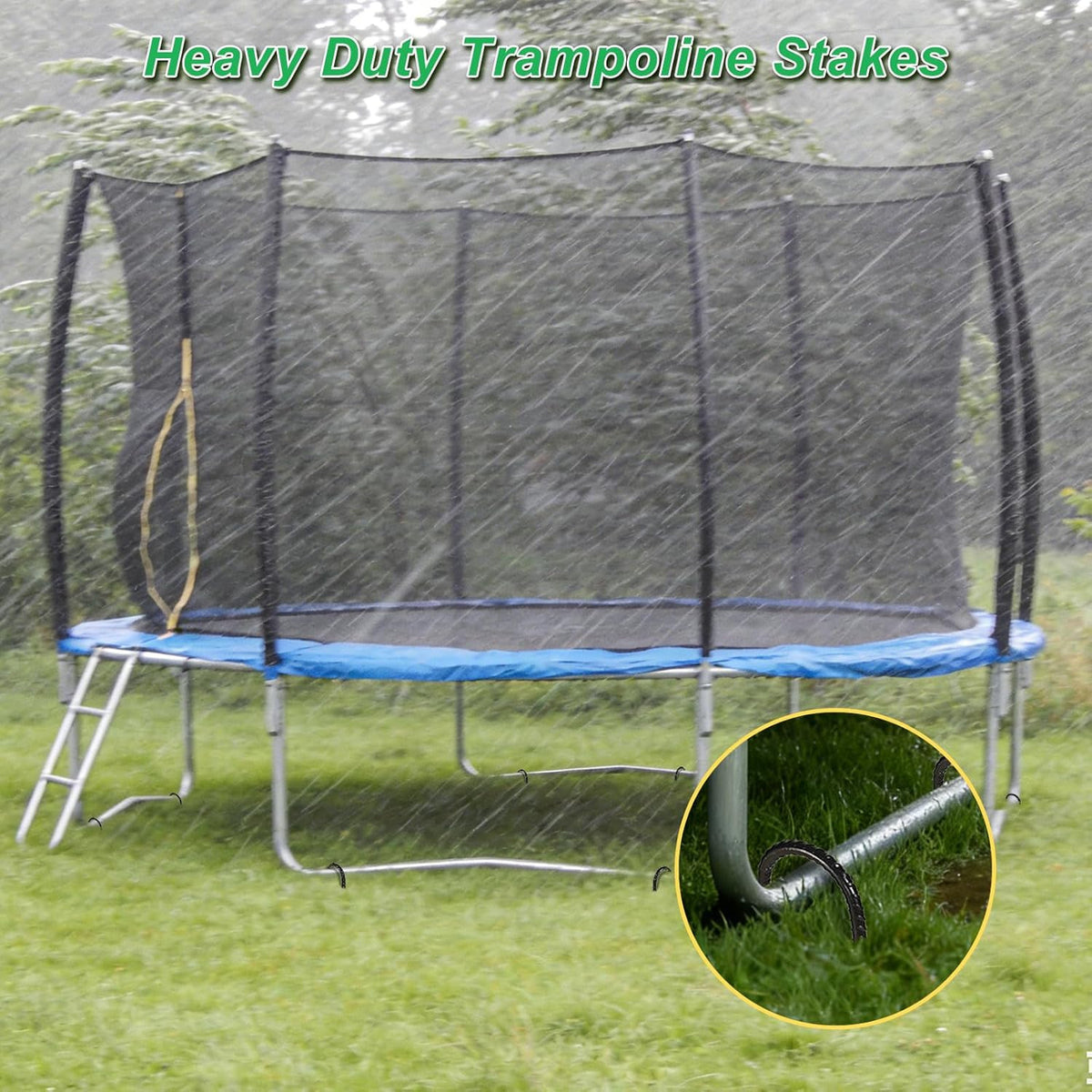 Heavy Duty Trampoline Wind Stakes - Galvanized Steel Anchors, 12 Inch U-Hook, 8 Pack