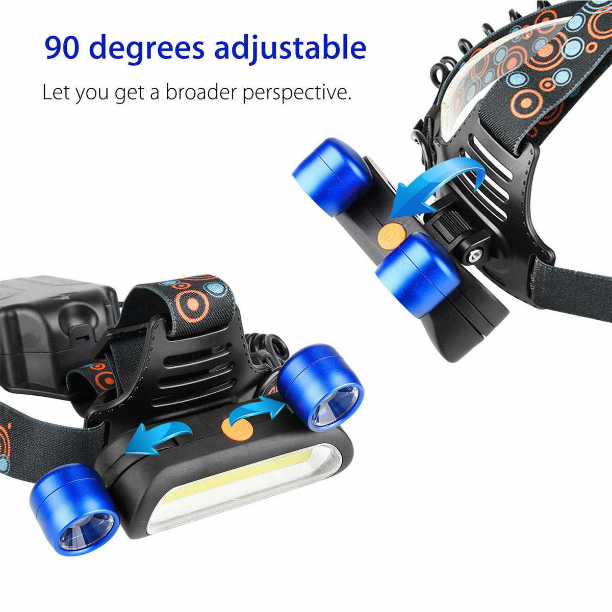 1800LM Rechargeable LED Headlamp with COB & Adjustable Side Lights