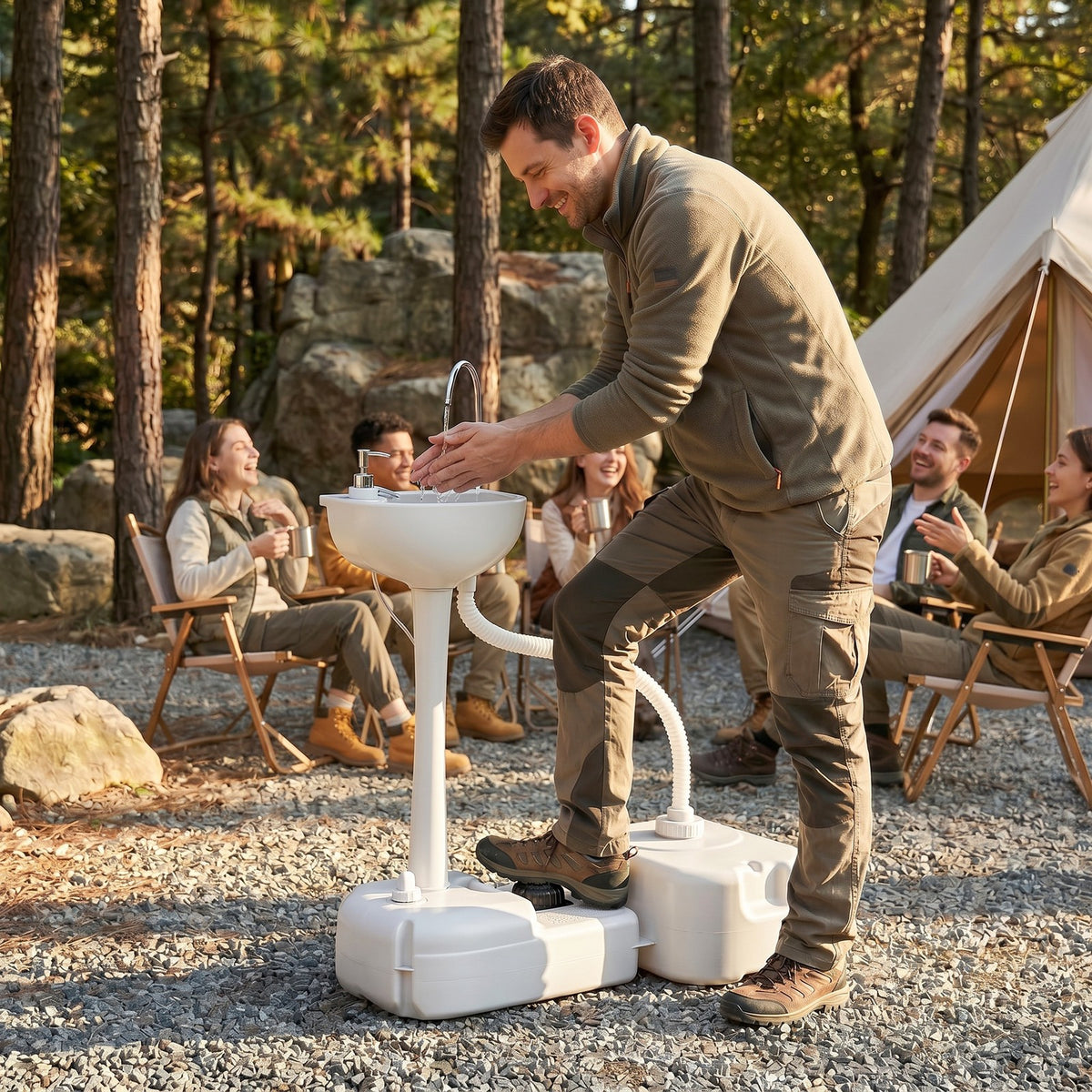 Outdoor Portable Hand Washing Sink with Soap Dispenser and Wheels