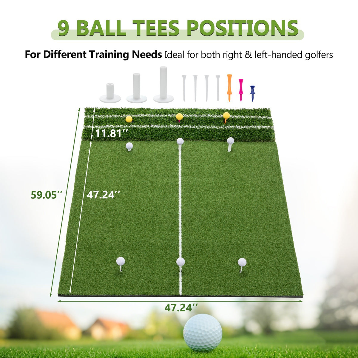 Golf Hitting Mat 5x4 Ft with Alignment Lines, Balls, Tees & Strap - Practice Turf