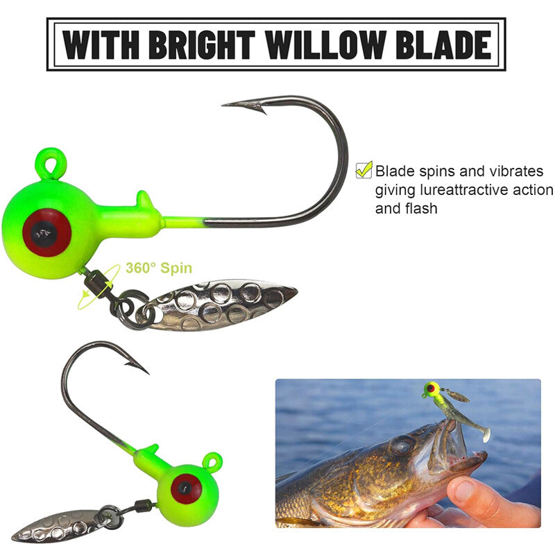 Fishing Jig Heads with Willow Blade - 20pcs Lead Hooks for Bass Crappie
